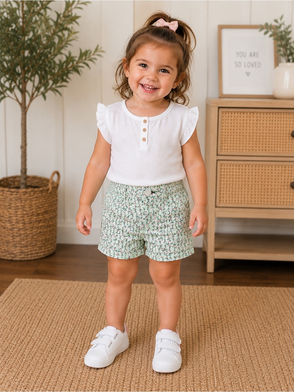 Baby Gap 1969 Mint Green Floral Shorts 12–18 Months